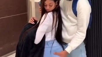 Squeezing women's big ass in public